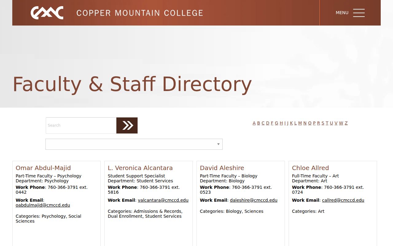 Twentynine Palms people directories Copper Mountain College faculty listing