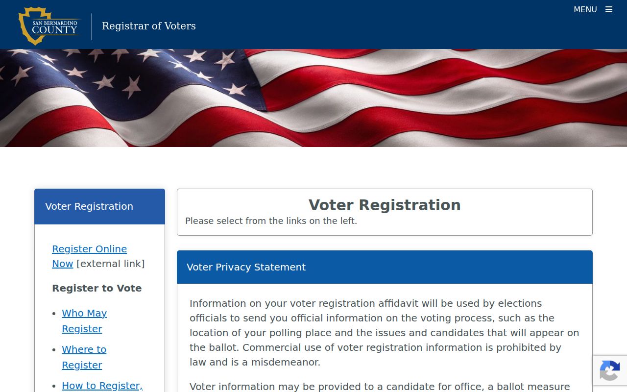 Twentynine Palms voter registration access rules from San Bernardino County